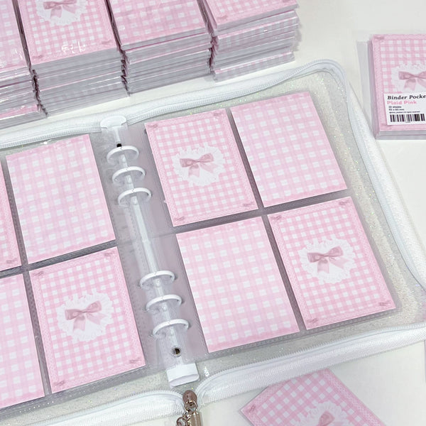 MINS STUDIOS Plaid Pink Binder Pocket Paper